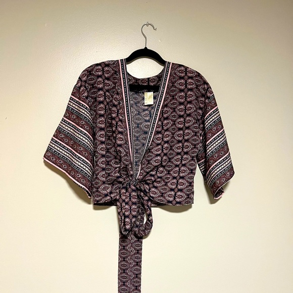 Pink, purple and navy blue floral wrap top - Picture 1 of 4